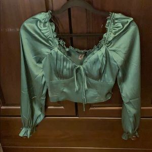 Green Satin Tied Blouse